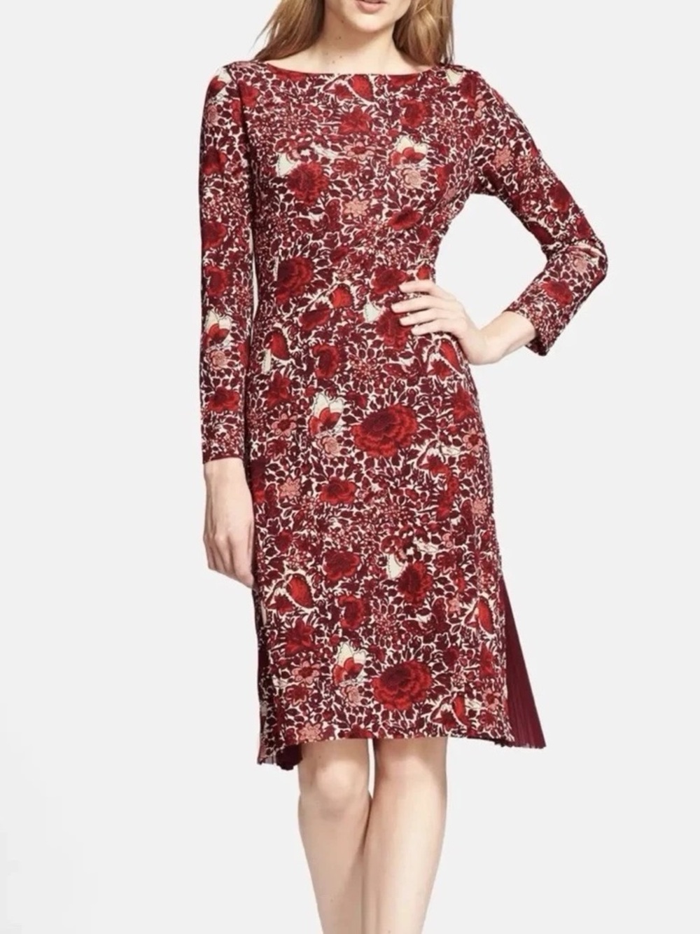 Tory Burch Sz L Ria Dress Red Butterfly Floral Design